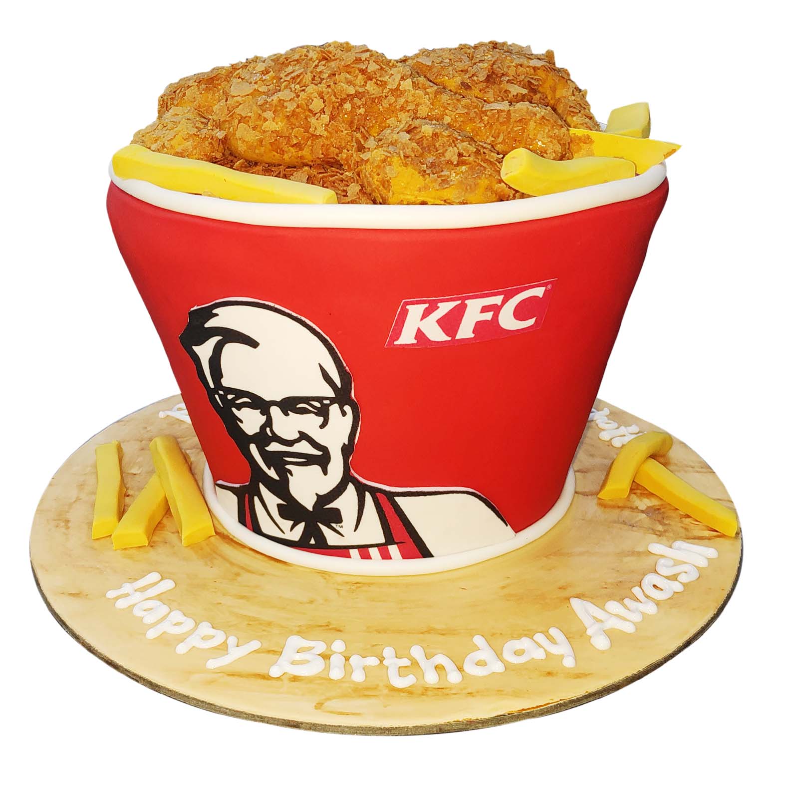KFC Bucket Birthday Cake. The bucket is cake, the chicken is Rice Krispie  treats Www.kellyscakeboutique.co.uk | Kfc cake, Chicken cake, Crazy cakes