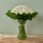101 White Roses In Glass Vase