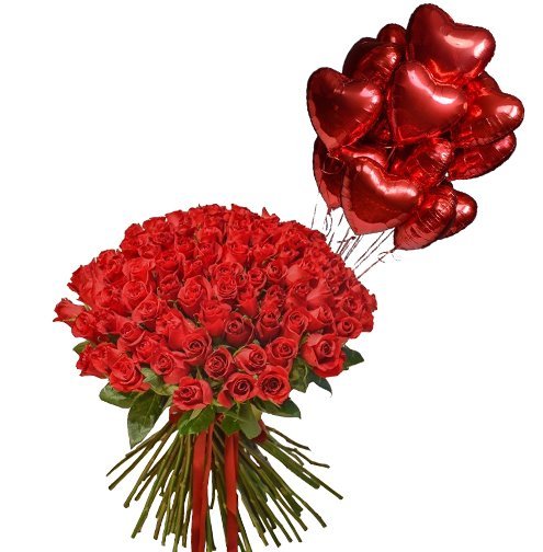 Heart Balloon With 101 Roses 101 Bunch With Heart Balloons - Image 1